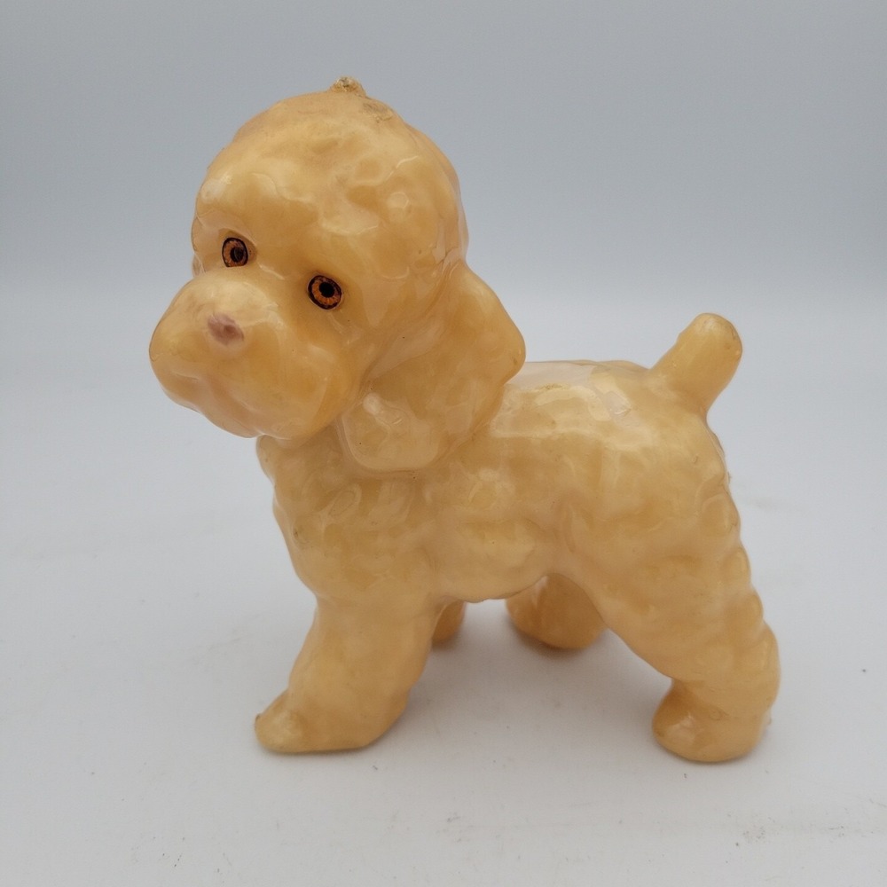 Vintage Yellow Poodle Wax Candle Figural Dog Decor Made in USA
